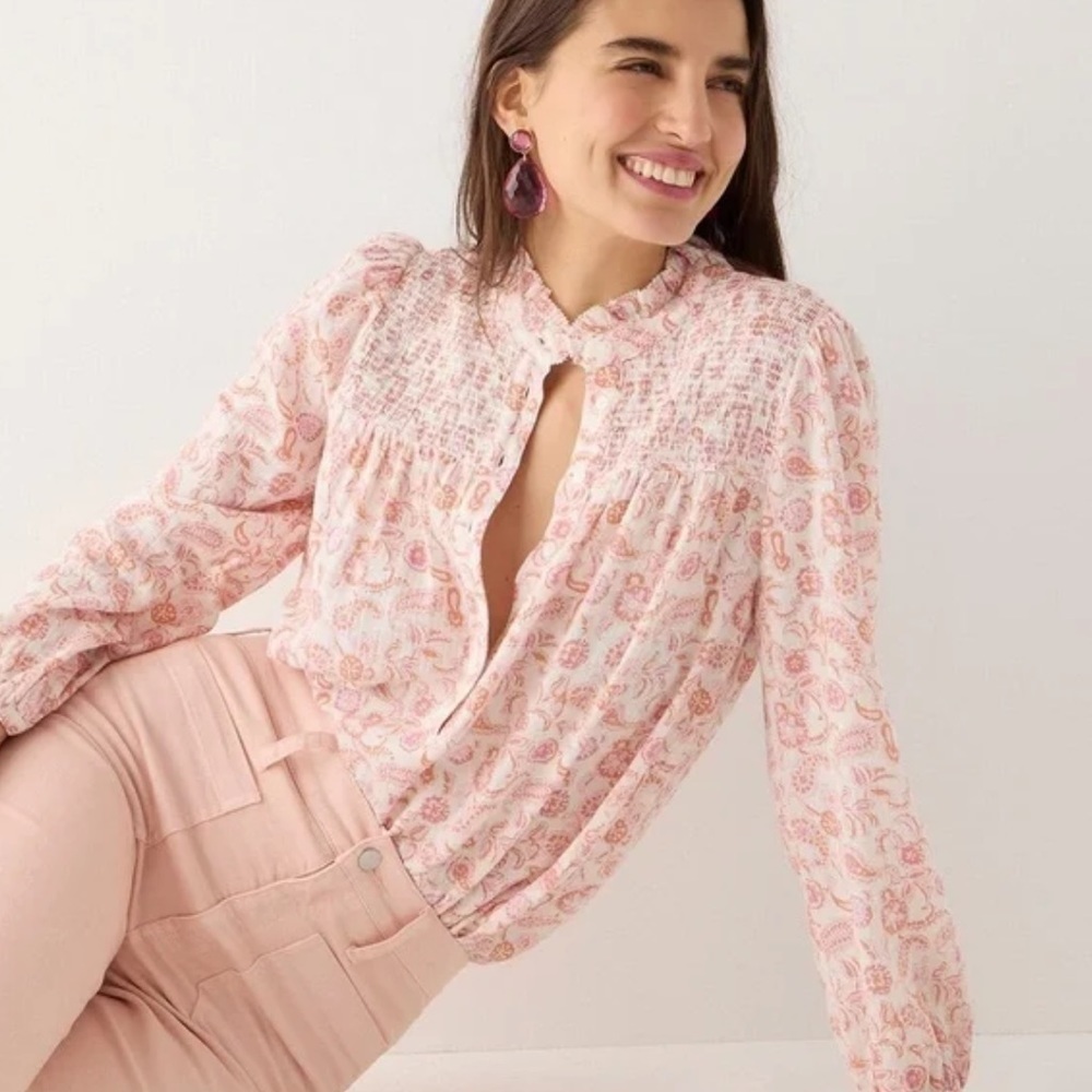 J. Crew Long-sleeve soft gauze garden top in whimsy paisley